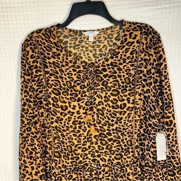 Time and Tru Dress Womens Plus Size XXL 20 Leopard Print Long Sleeve Peasant NEW - Picture 7 of 14